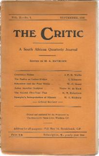 Front Cover of The Critic Vol.II - No. 1 edited by H. A. Reyburn